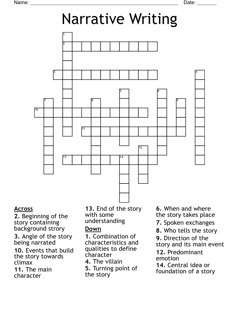 Narrative Writing Crossword