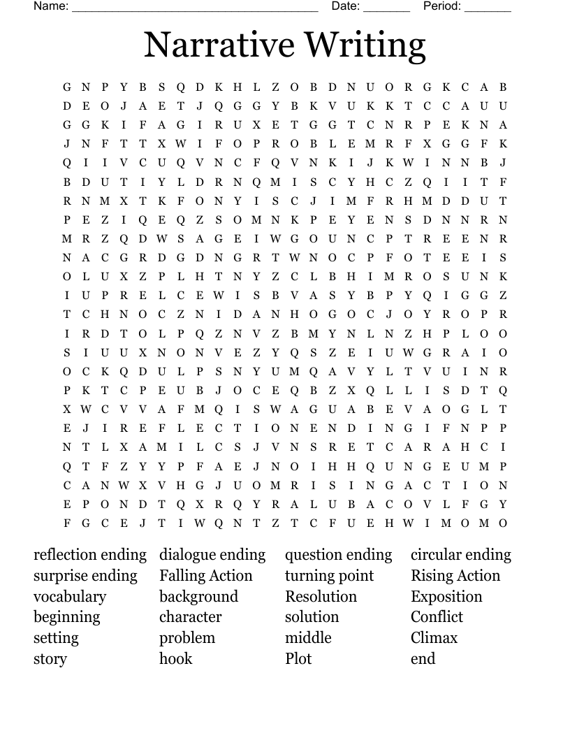 Narrative Writing Word Search