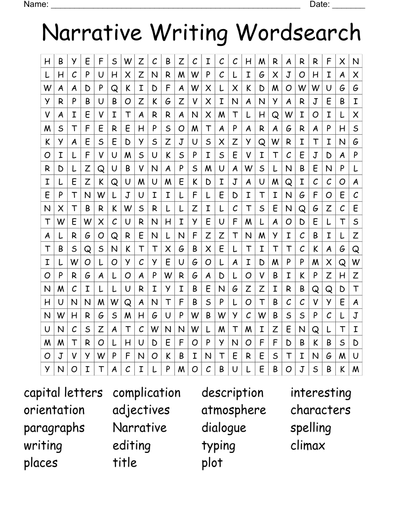Narrative Writing Wordsearch