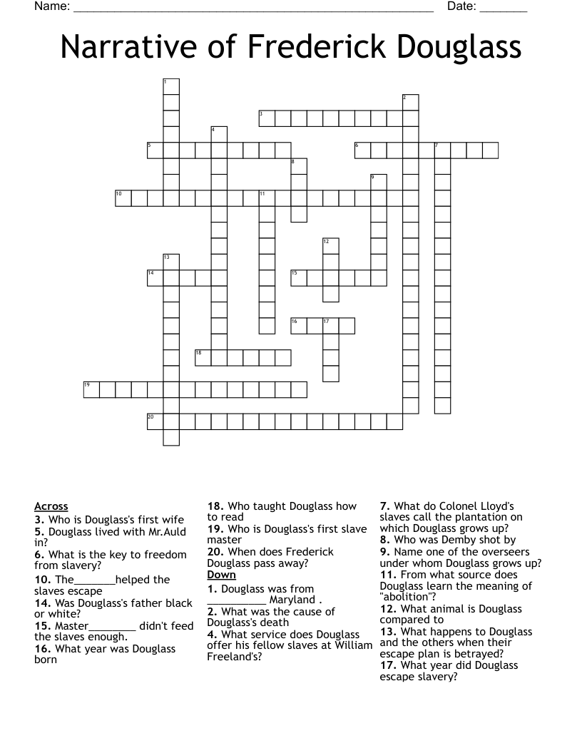 Narrative of Frederick Douglass Crossword