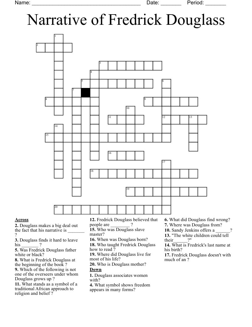 Narrative of Fredrick Douglass Crossword