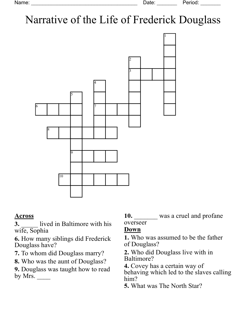 Narrative of the Life of Frederick Douglass Crossword