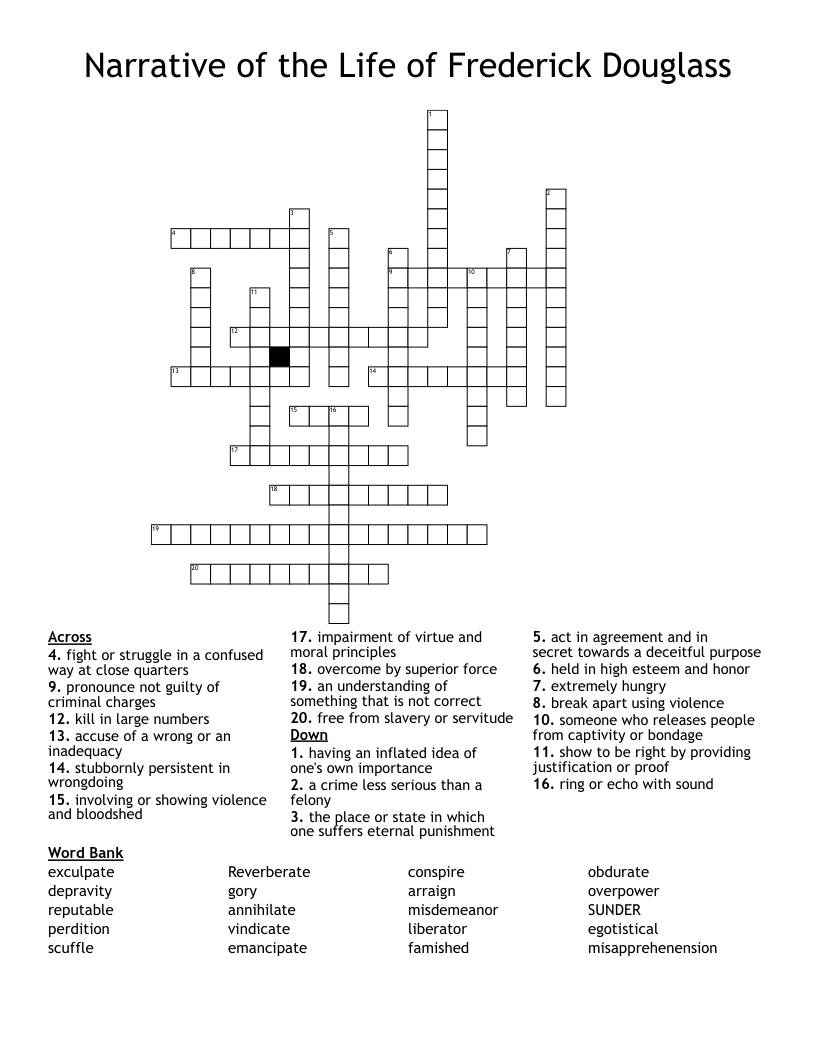 Narrative of the Life of Frederick Douglass Crossword