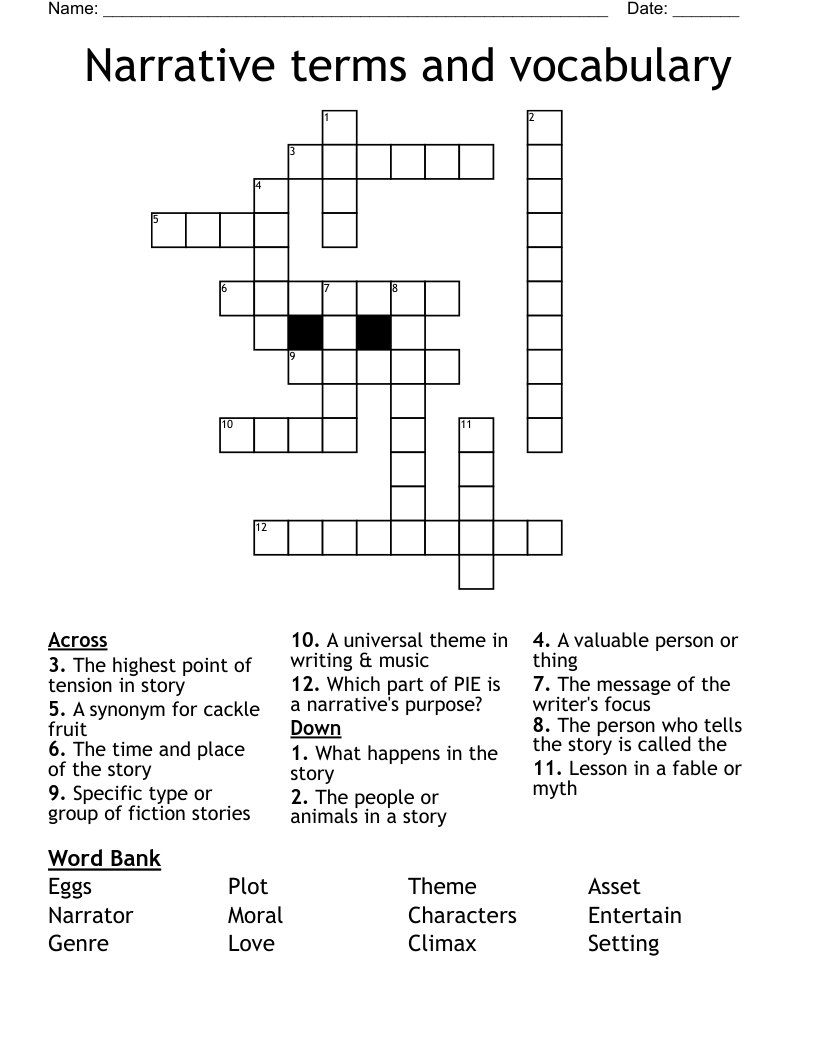 Narrative terms and vocabulary Crossword