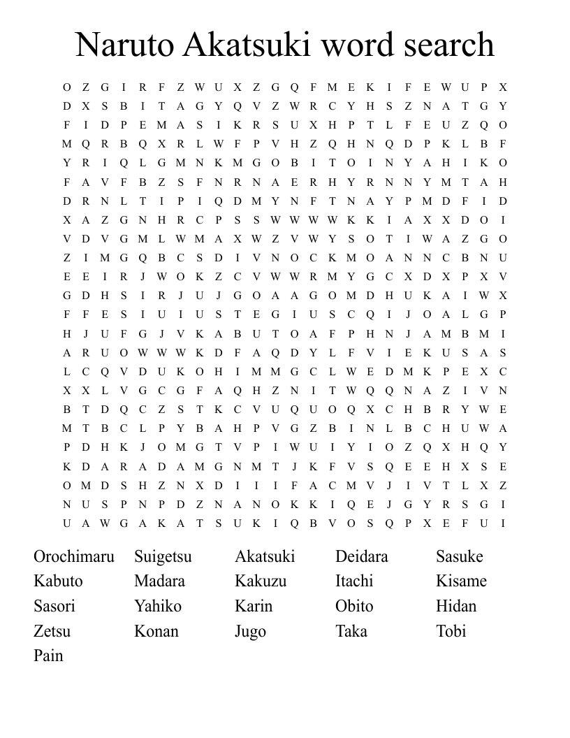 Naruto Akatsuki word search 