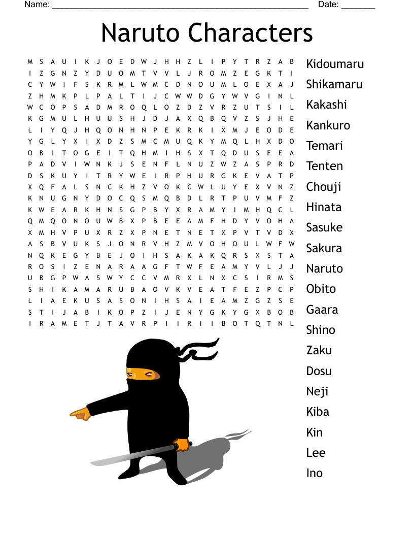 Naruto Characters Word Search