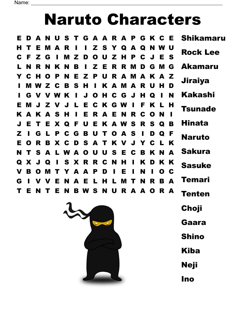 Naruto Characters Word Search