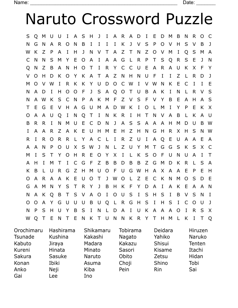 Naruto Crossword Puzzle Word Search