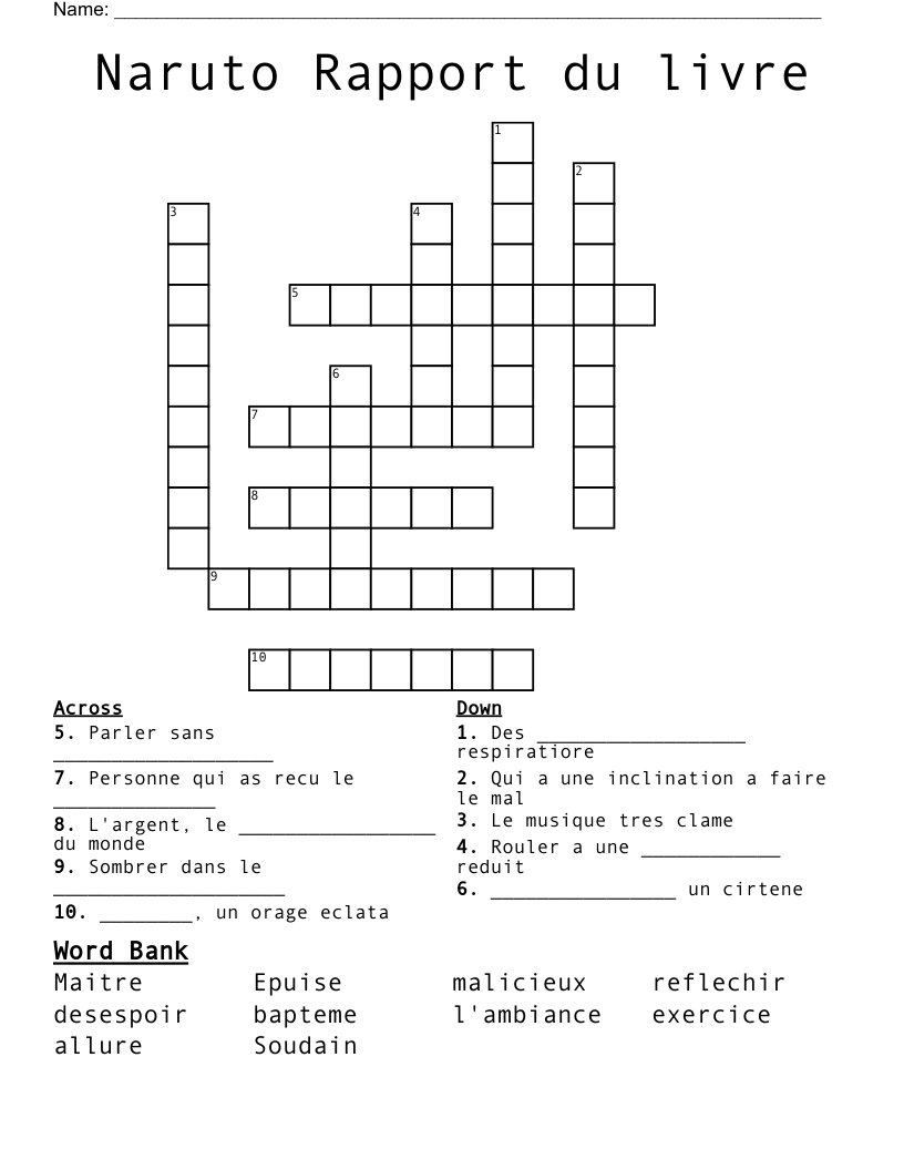 Naruto Rapport du livre Crossword