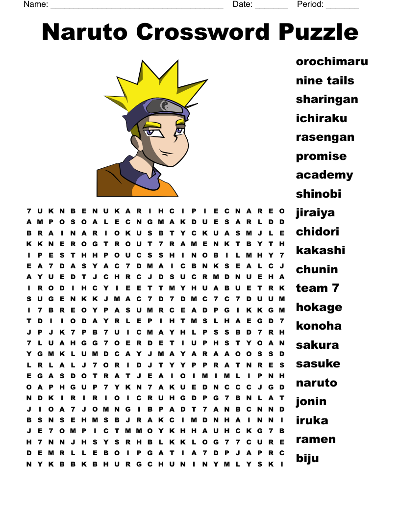 Naruto Crossword Puzzle Word Search
