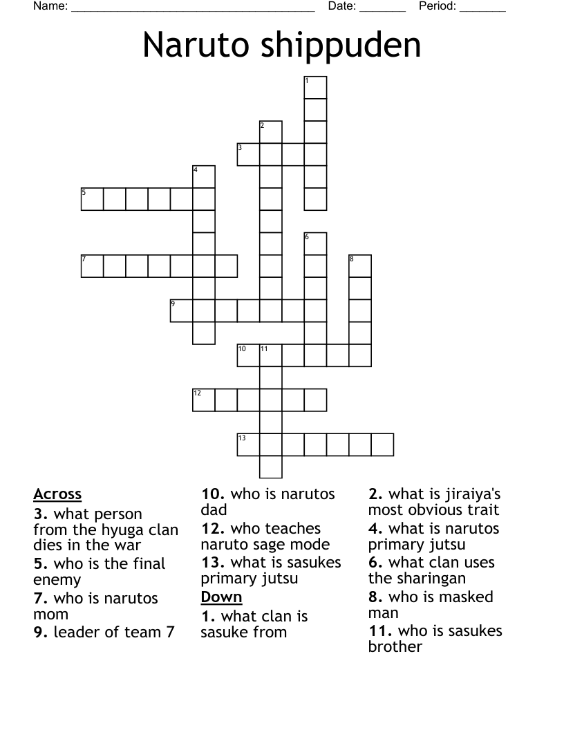 Naruto shippuden Crossword