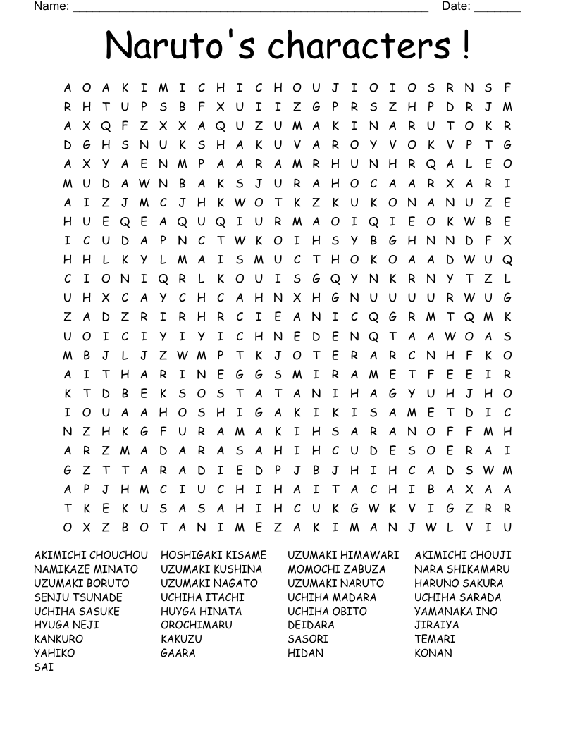 Naruto's characters ! Word Search