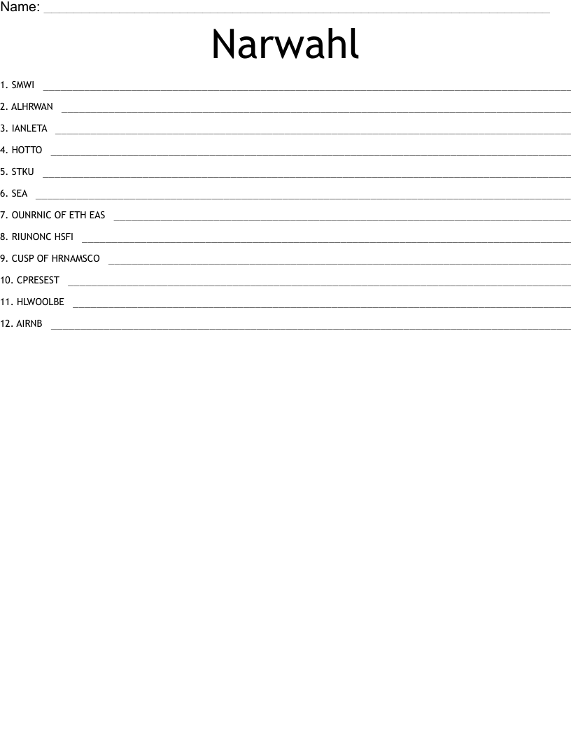 Narwahl Word Scramble