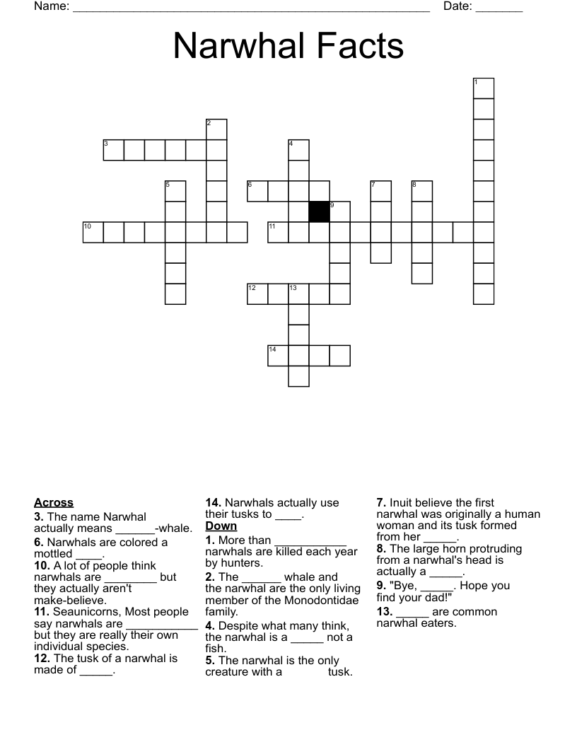 Narwhal Facts Crossword