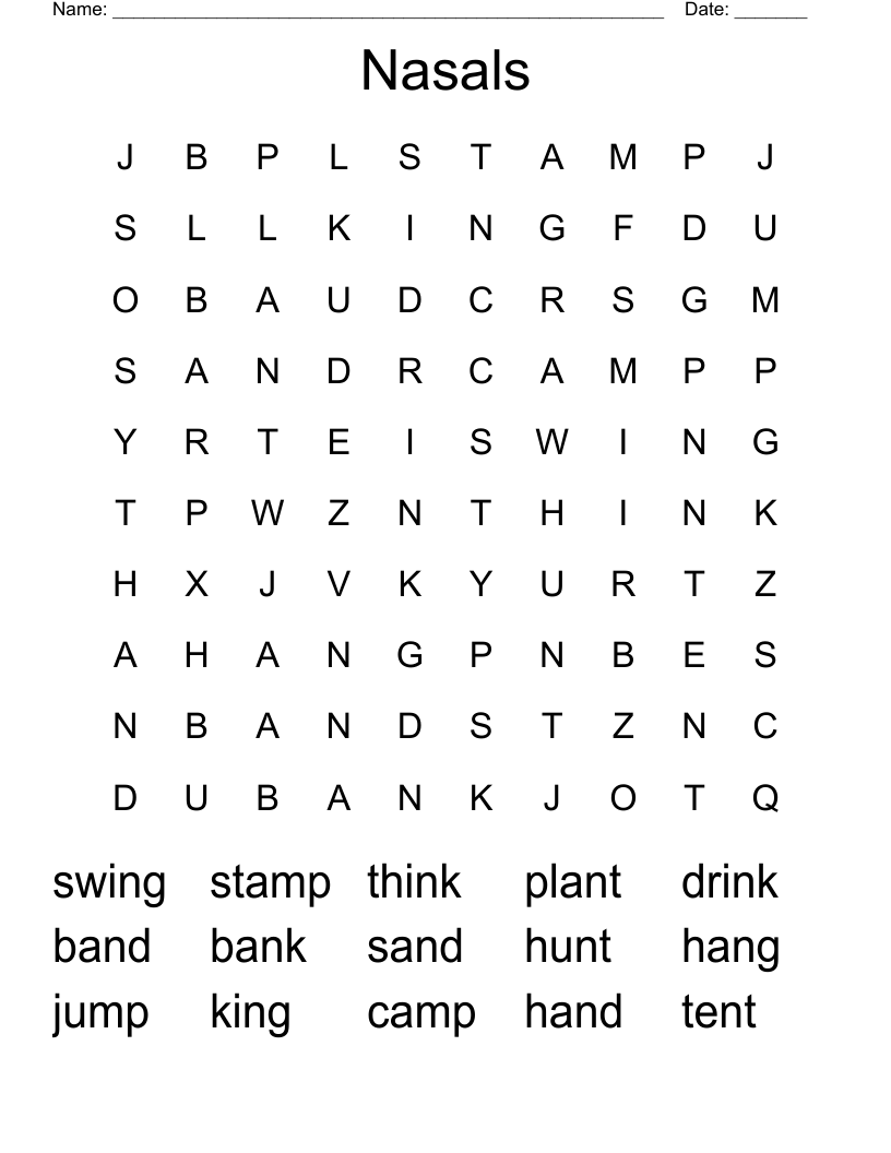 Nasals Word Search