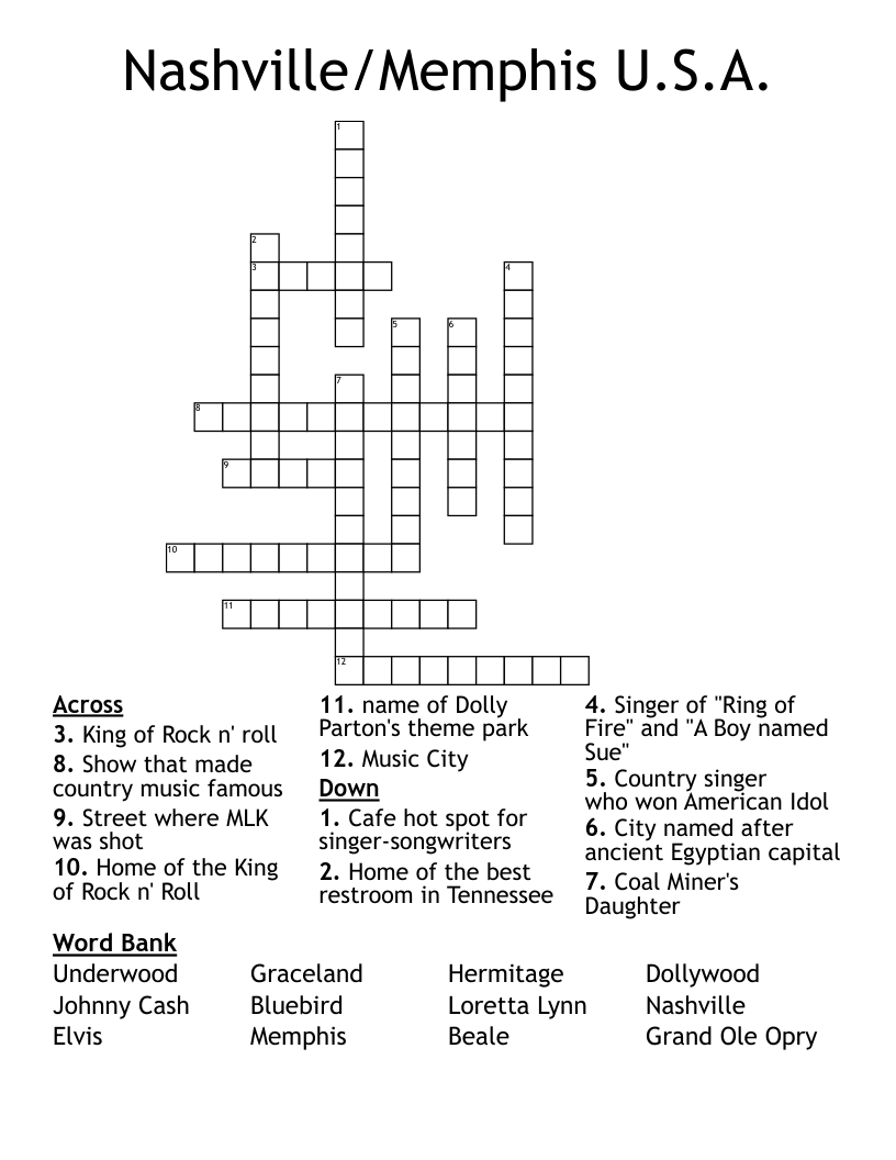 Nashville/Memphis U.S.A. Crossword