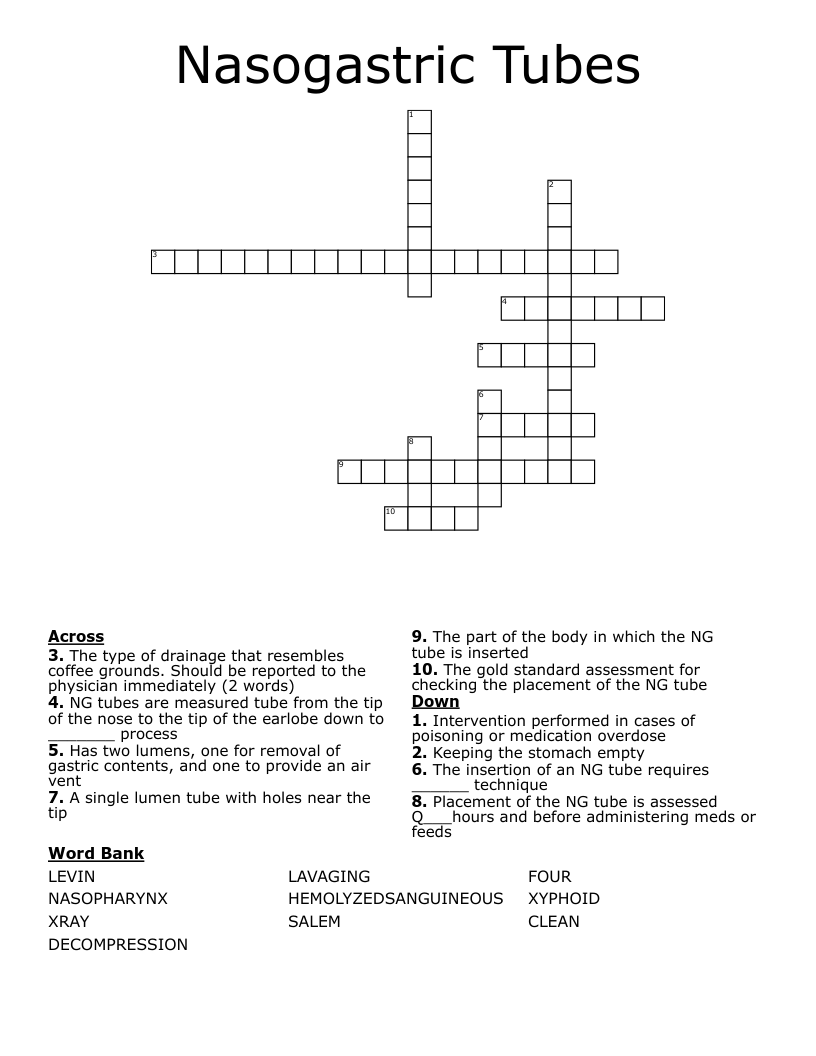 Nasogastric Tubes Crossword