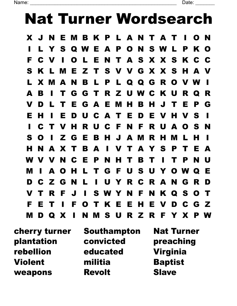Nat Turner Wordsearch