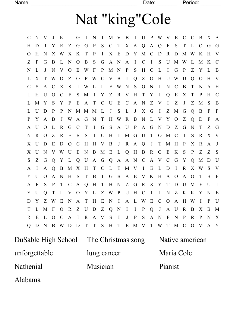 Nat "king"Cole Word Search