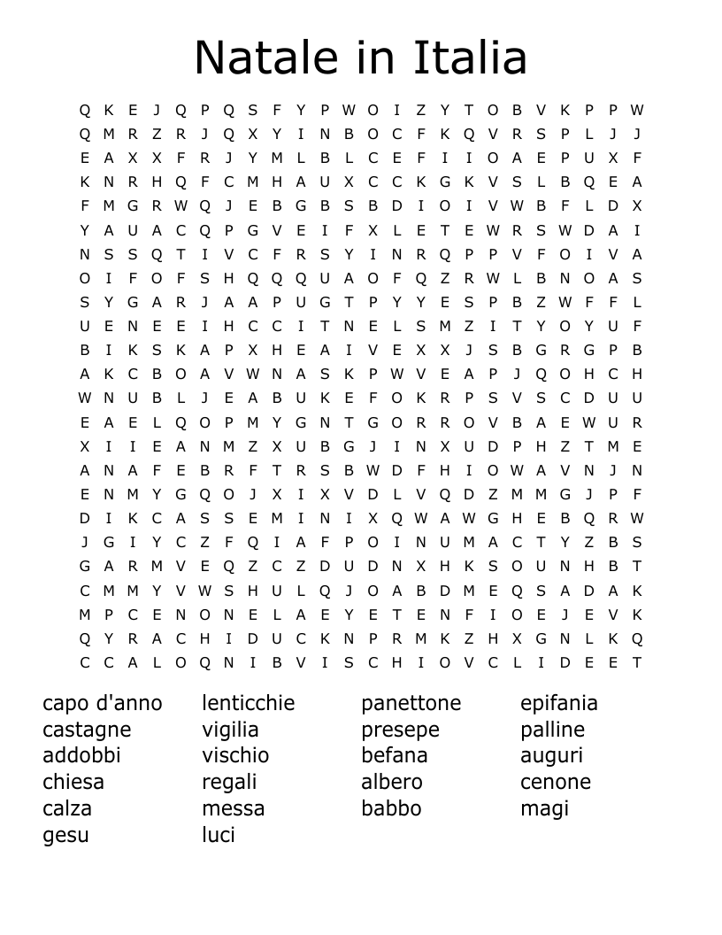 Natale in Italia Word Search
