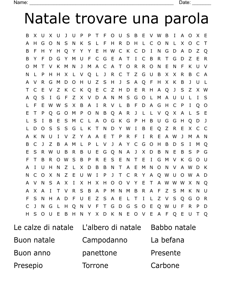 Natale trovare una parola Word Search
