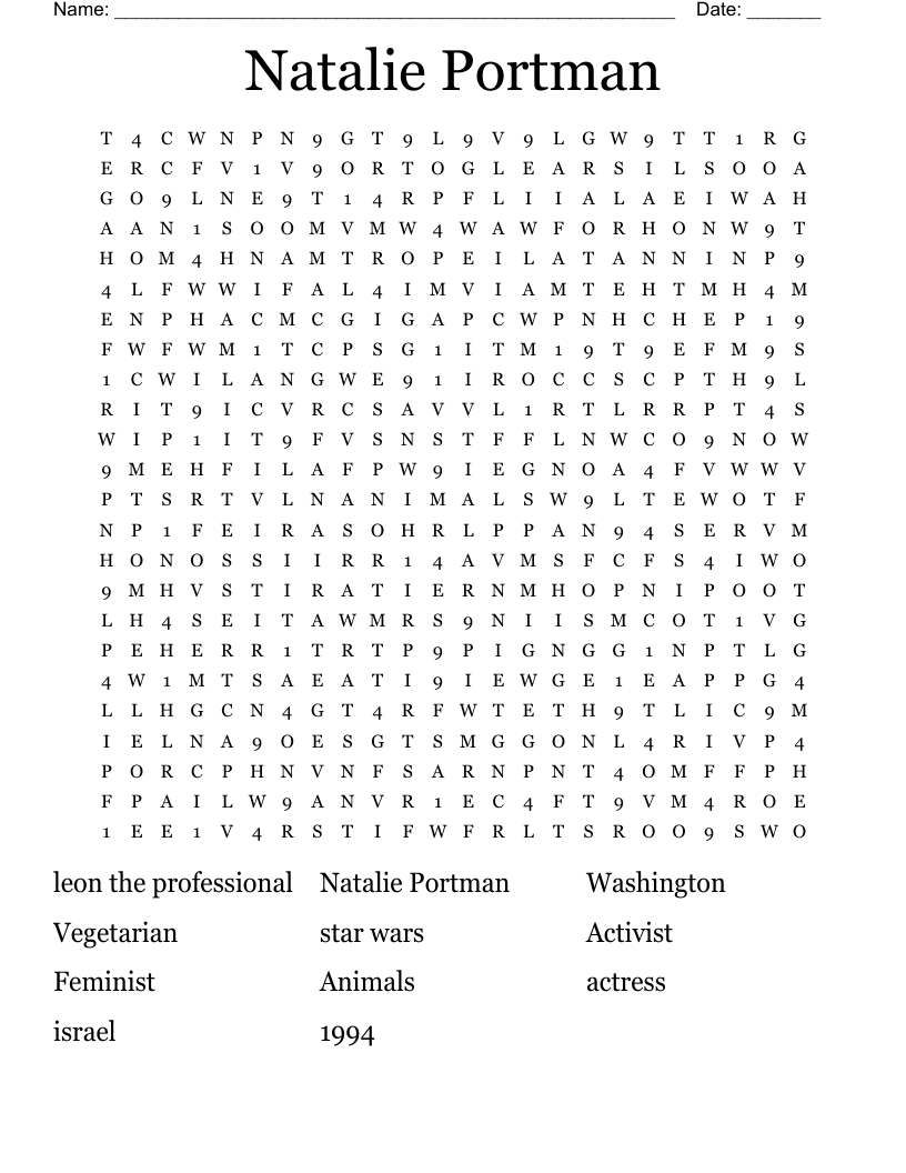 Natalie Portman  Word Search