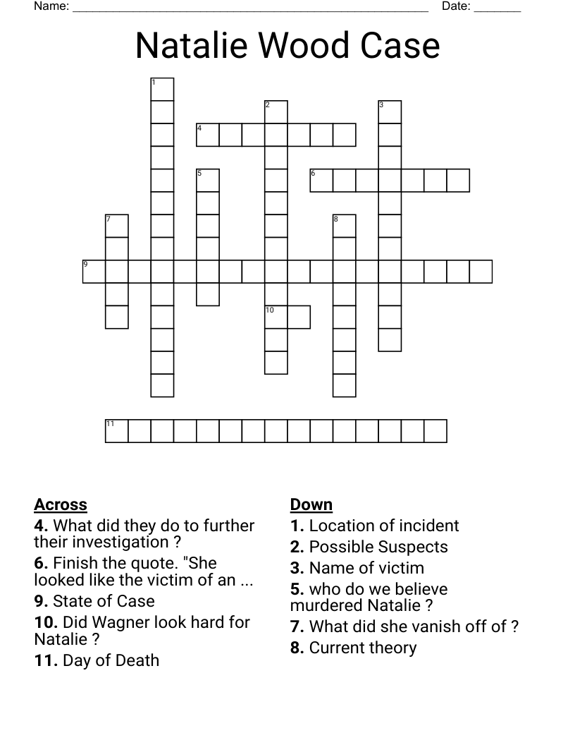 Natalie Wood Case Crossword