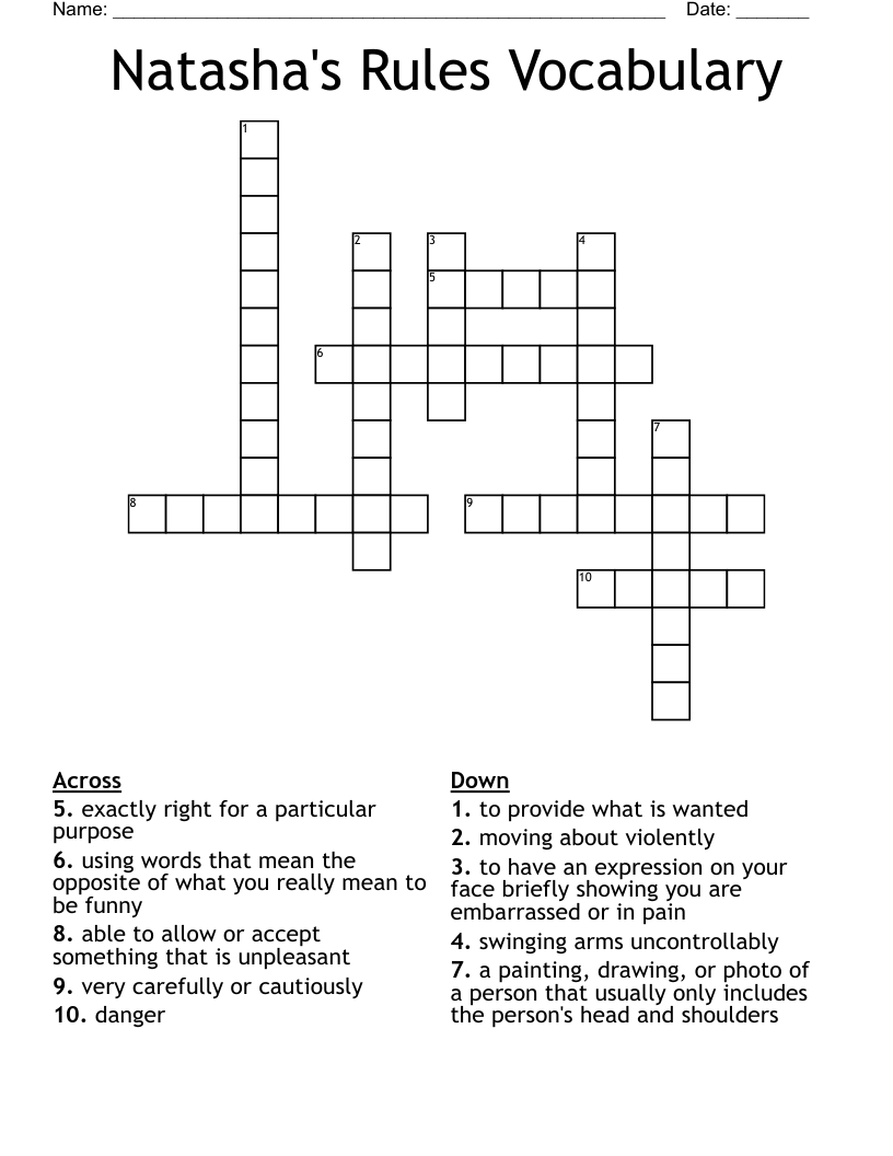 Natasha's Rules Vocabulary Crossword