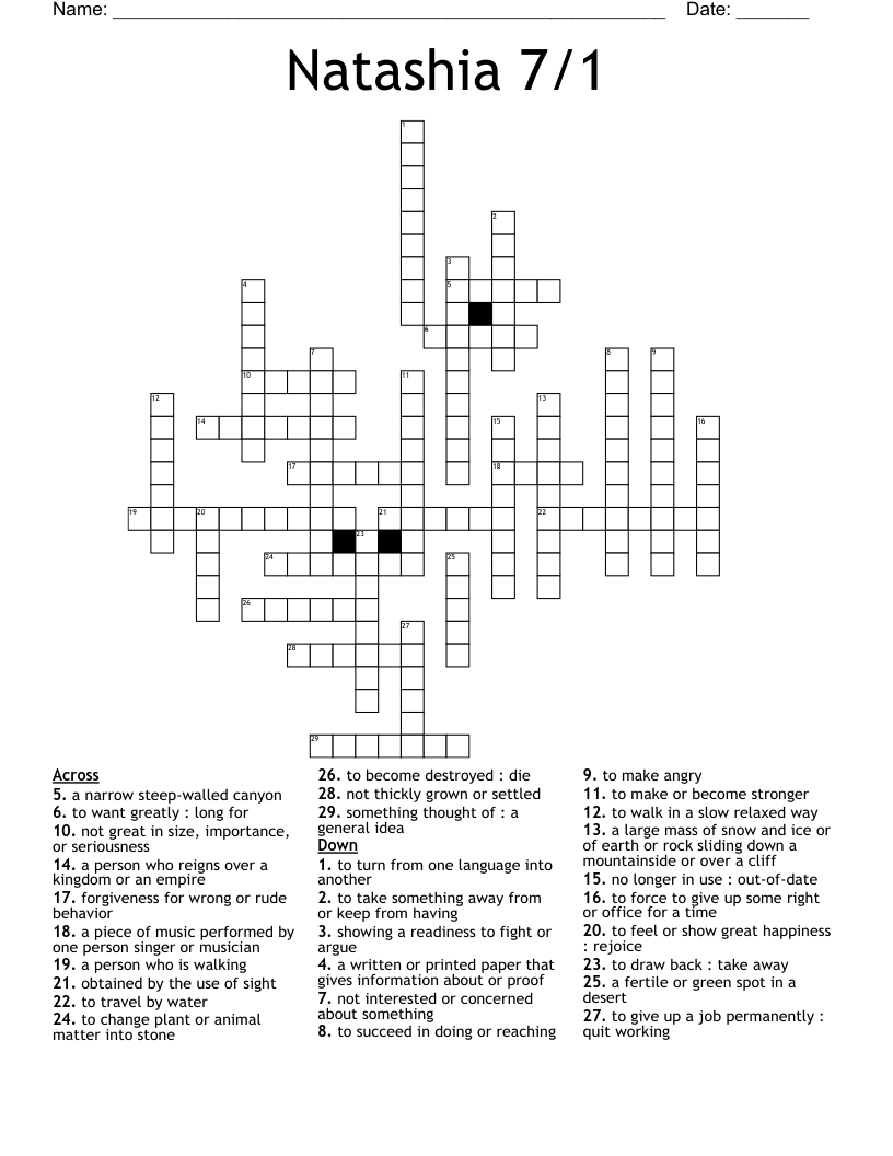 Natashia 7/1 Crossword