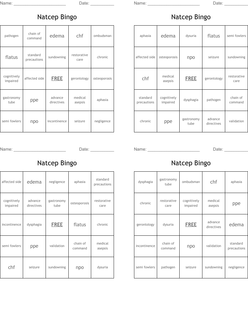 Natcep Bingo