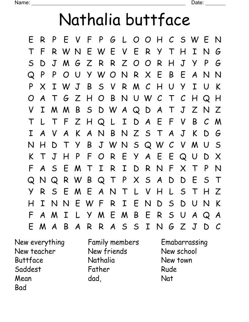 Nathalia buttface  Word Search
