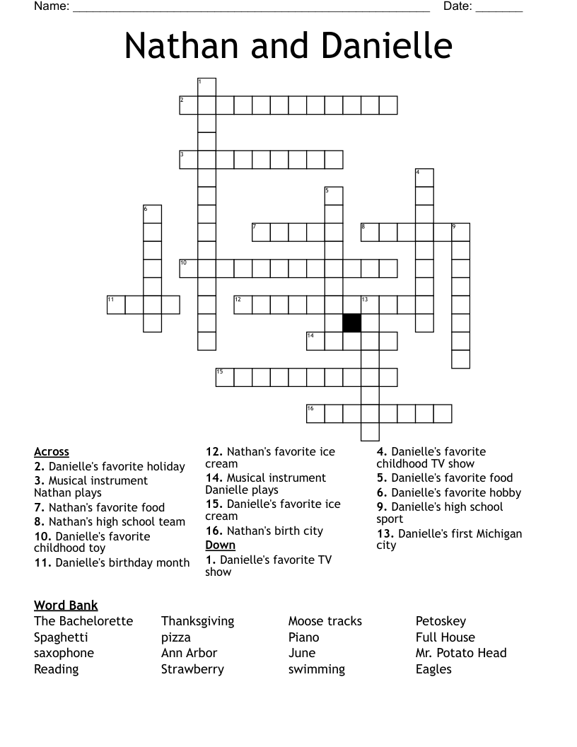 Nathan and Danielle Crossword