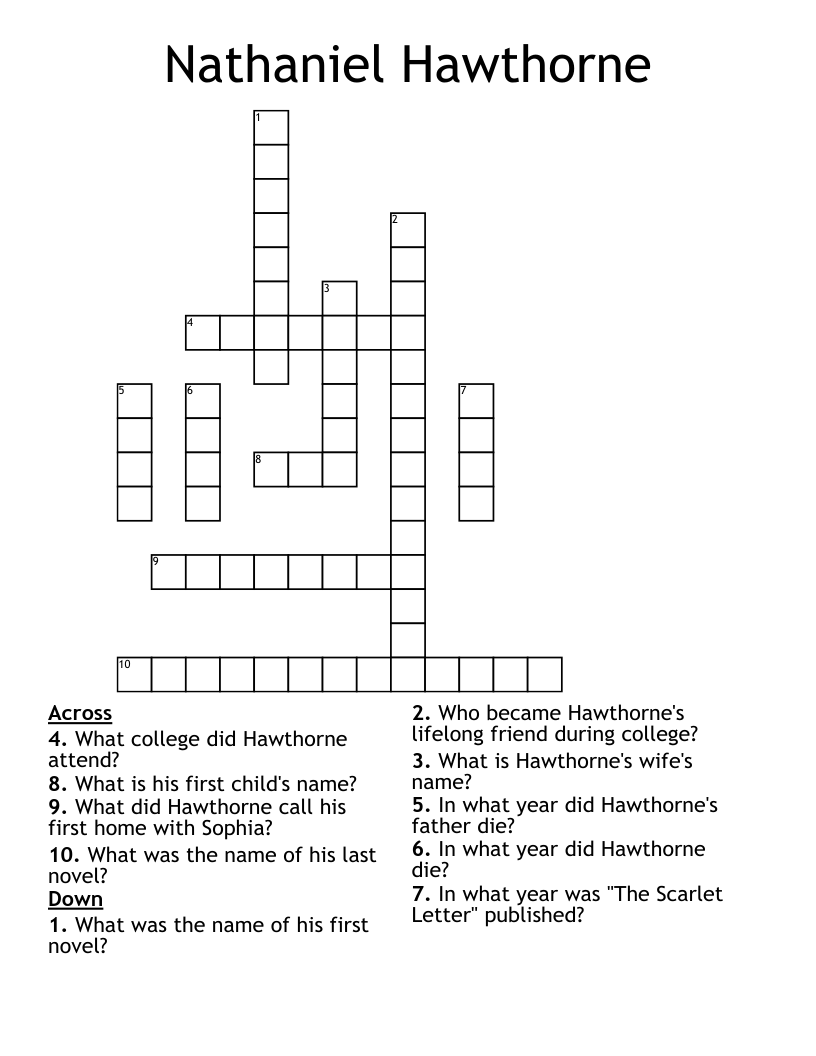 Nathaniel Hawthorne Crossword