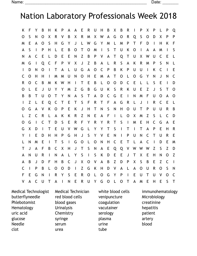 Nation Laboratory Professionals Week 2018 Word Search