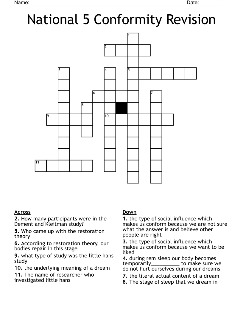 National 5 Conformity Revision  Crossword