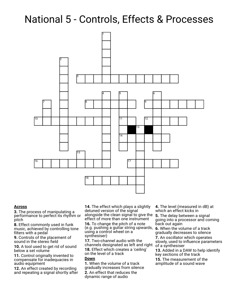 National 5 - Controls, Effects & Processes Crossword