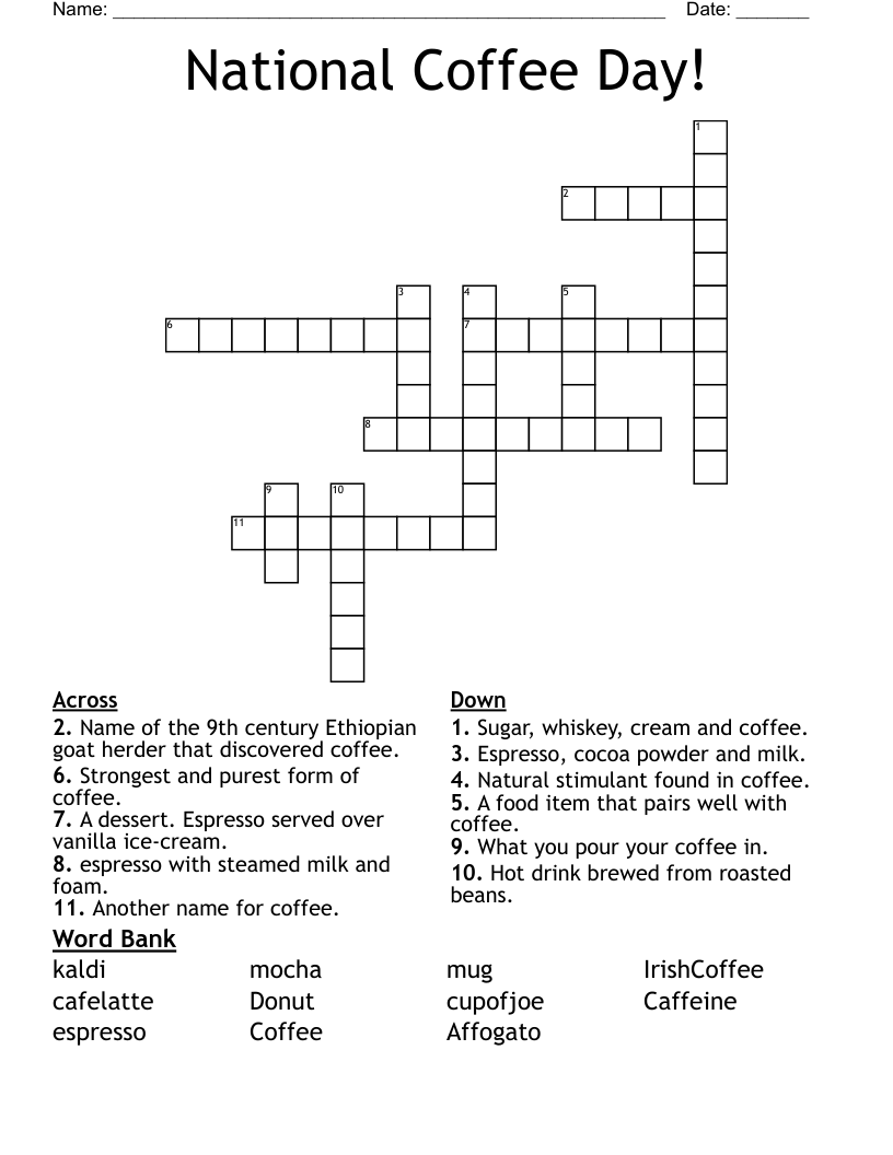 National Coffee Day! Crossword