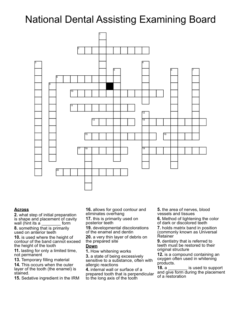 National Dental Assisting Examining Board Crossword