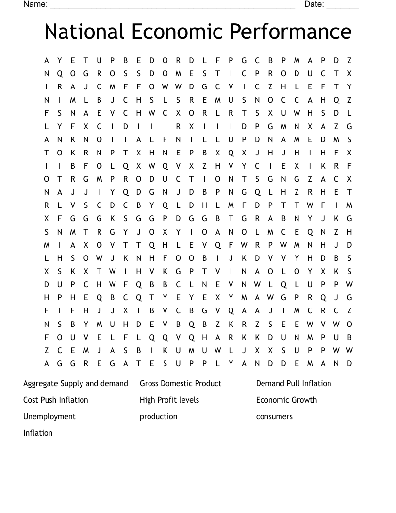 National Economic Performance  Word Search