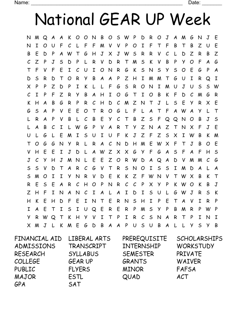National GEAR UP Week  Word Search