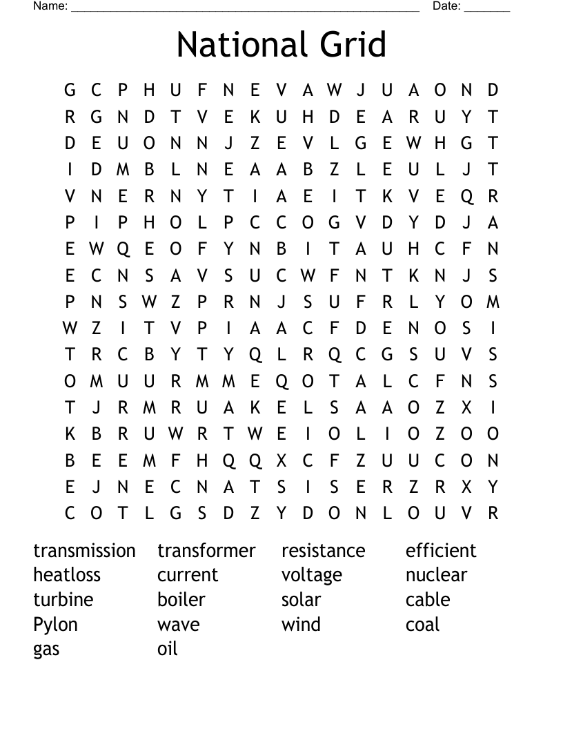 National Grid Word Search