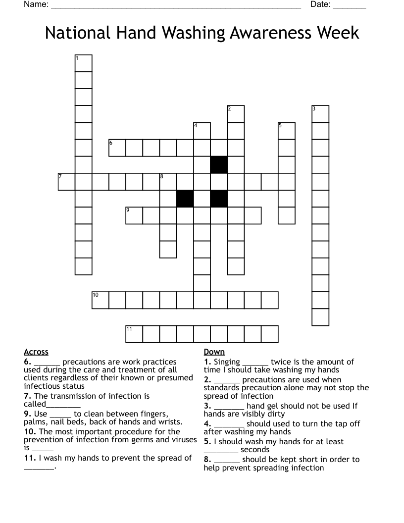 National Hand Washing Awareness Week  Crossword