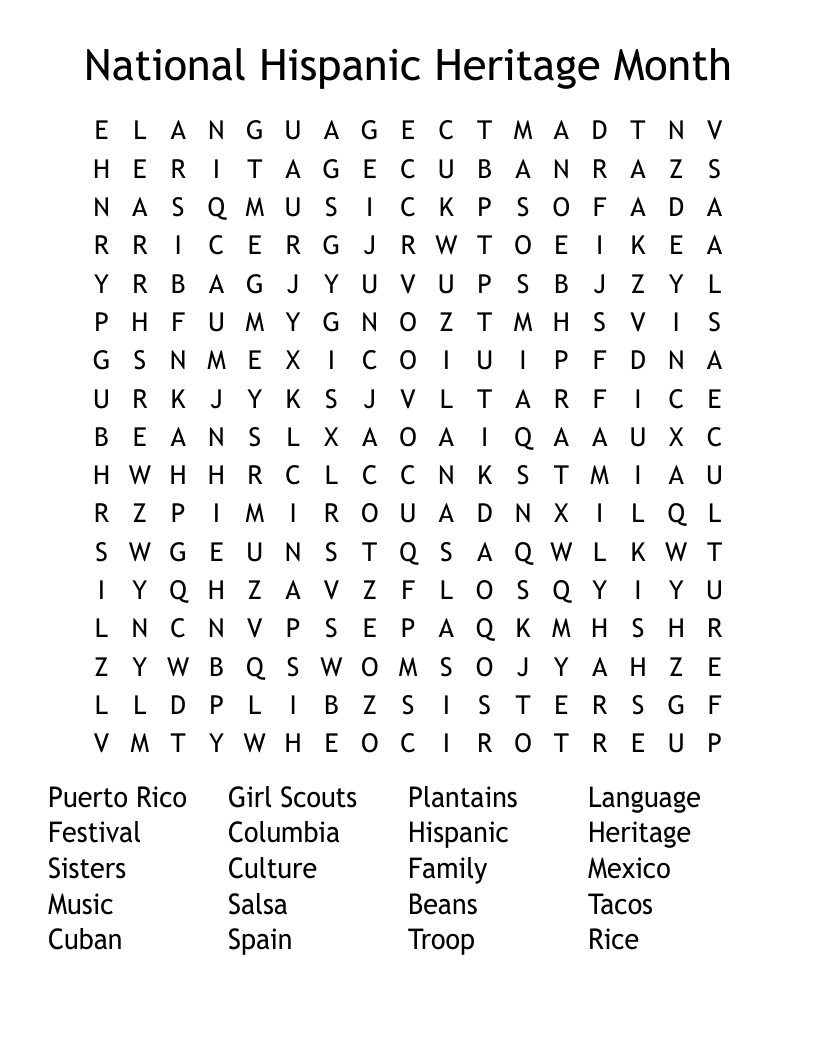 National Hispanic Heritage Month Word Search