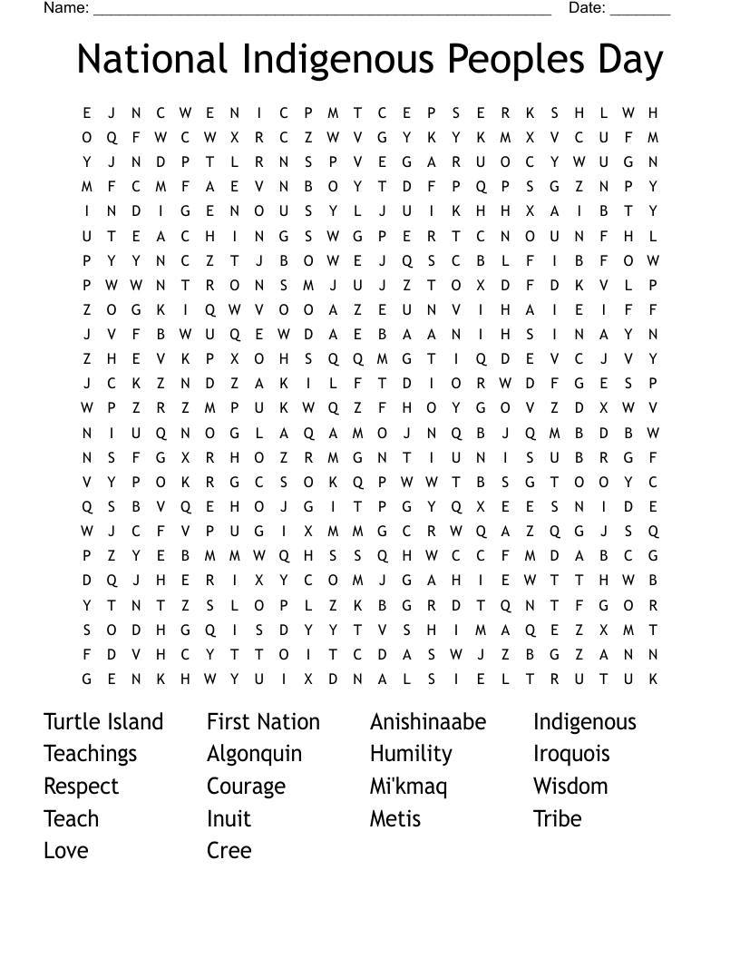 National Indigenous Peoples Day Word Search