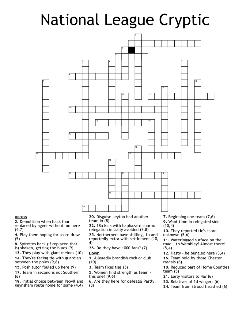 National League Cryptic Crossword