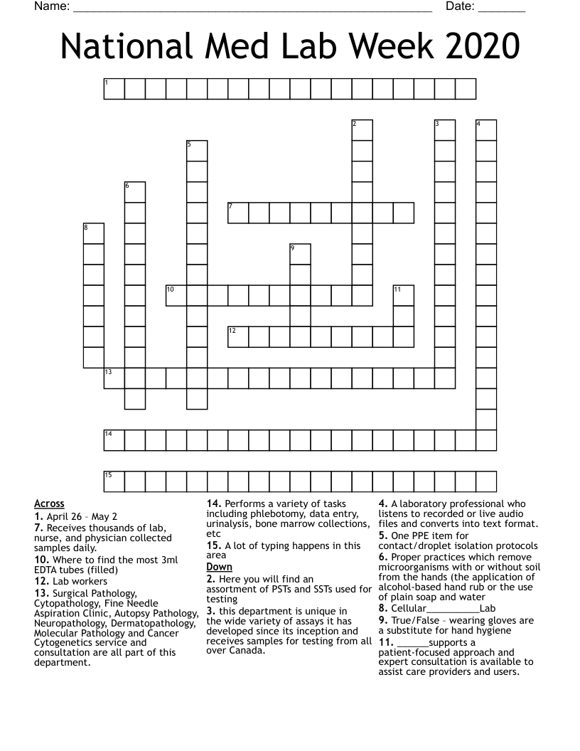 National Med Lab Week 2020 Crossword