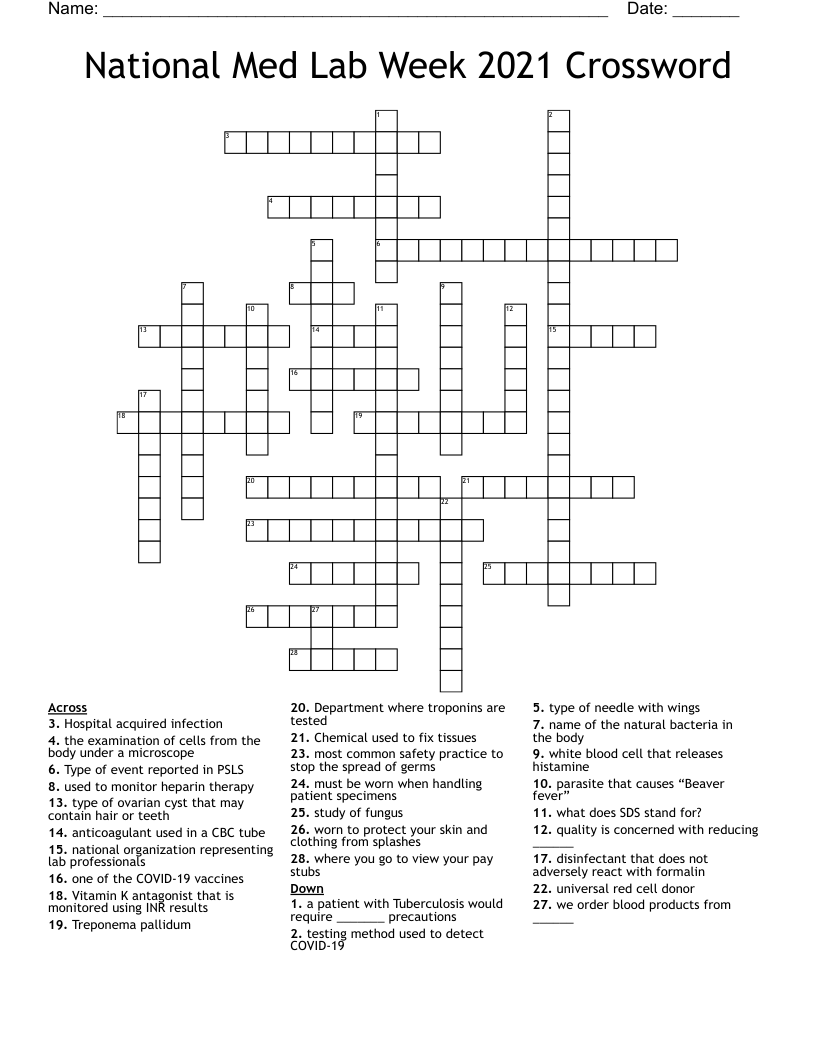 National Med Lab Week 2021 Crossword
