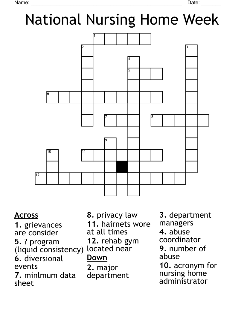 National Nursing Home Week Crossword