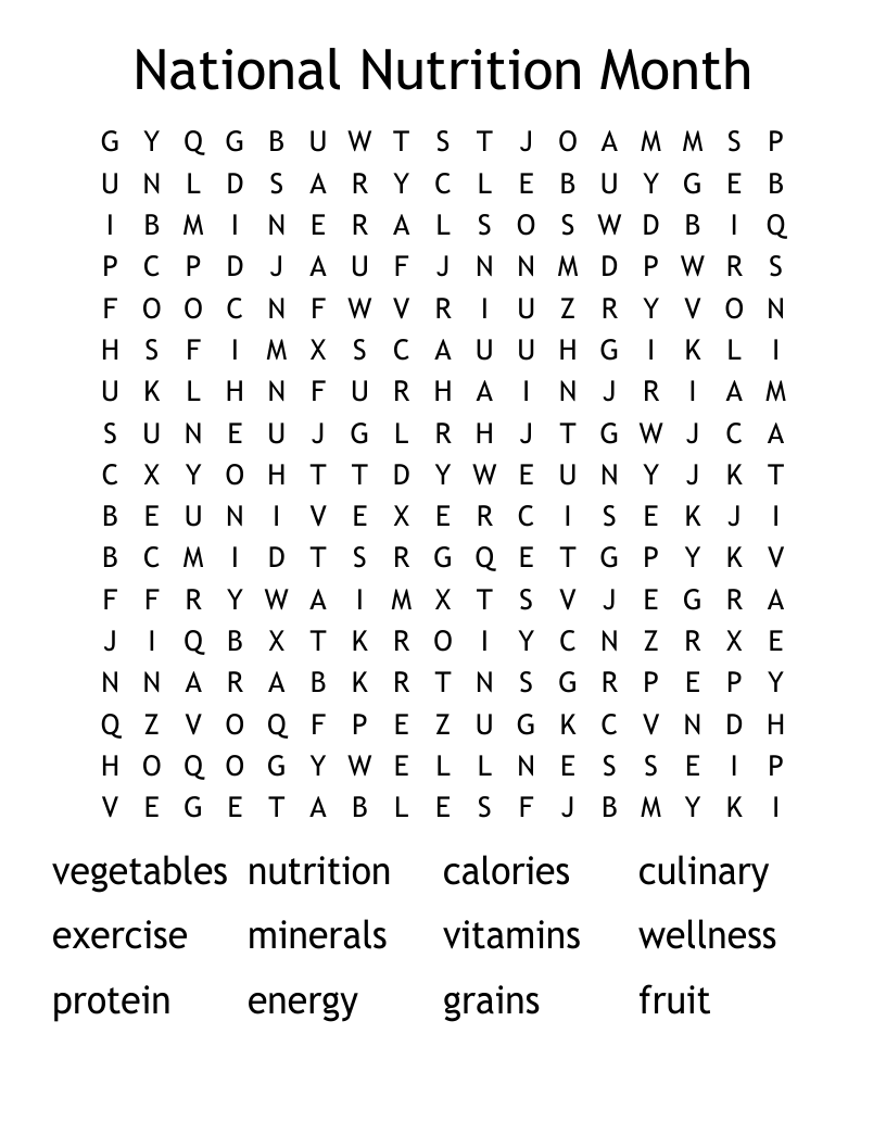 National Nutrition Month Word Search