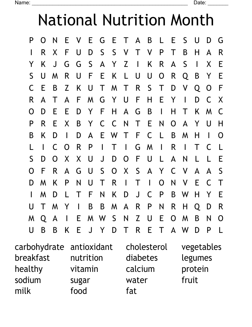 National Nutrition Month Word Search